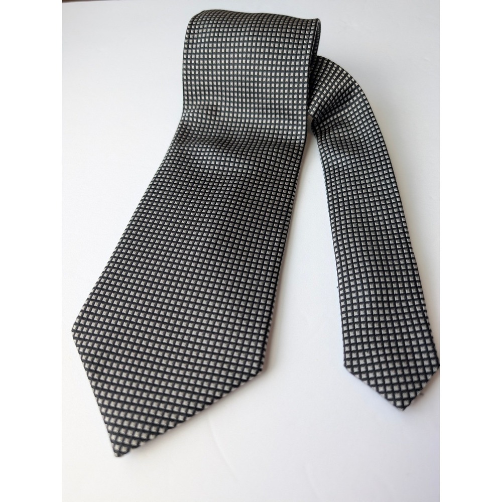 Fabio Ferretti Mens Silk Tie Black Silver Micro Check Hand Made in Italy
